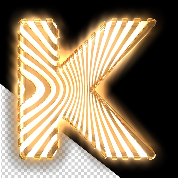 Weißes Symbol mit ultradünnen leuchtenden vertikalen Riemen Buchstabe k