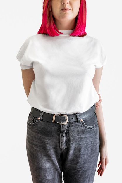 Weißes T-Shirt der Damen, Blaue Jeans-Mockup-PSD