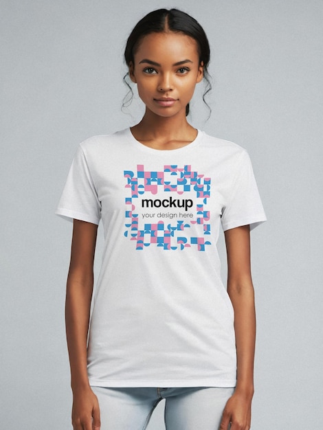 Weißes T-Shirt-Mockup Mädchen-T-Shirt Showcase-Vorlage Unisex-Ästhetik-Branding-Mackup