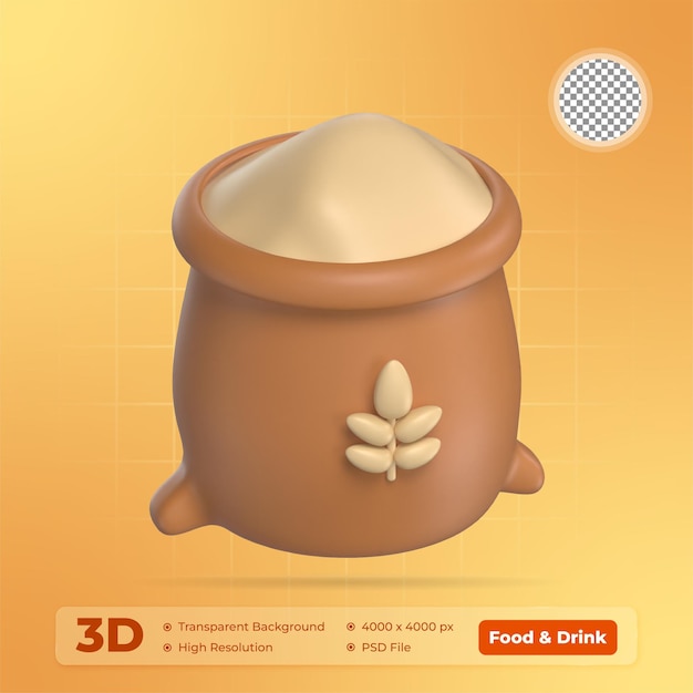 Weizenmehl 3D-Illustration Icon Lebensmittel und Getränke mit durchsichtigem Hintergrund