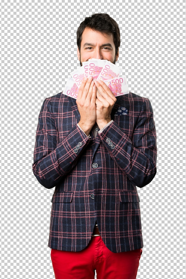 PSD well dressed man taking a lot of money