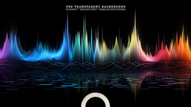 PSD wellenfunktion-serie hintergrunddesign von farbigen sinus-vibrationen licht- und fraktalelemente zum thema klang-equalizer musikspektrum und quantenwahrscheinlichkeit