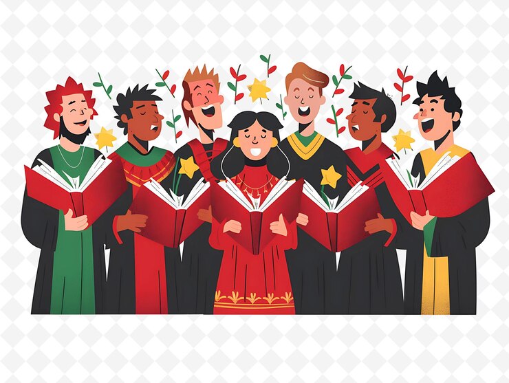 PSD welsh characters singing in a choir design is harmonious and illustration cutural landscape view