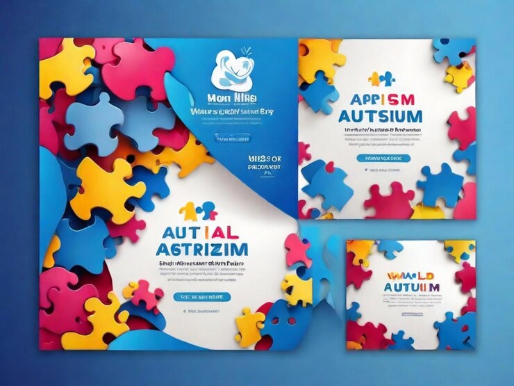 PSD welt-autismus-bewusstseinsmonat-karte und social-media-banner-design-vorlage