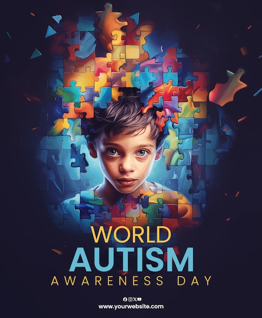 PSD welt-autismusbewusstseinstag junge mit puzzle-stücken