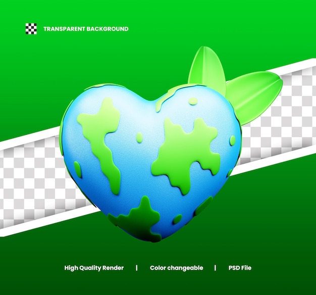 PSD welt-erddag-ikonen 3d-illustration oder handschuh-tag-icon 3d-rendering oder eco-erdtag-app-icon 3-d-renering