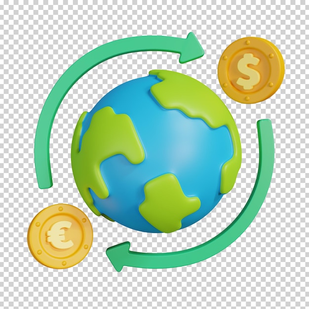 Weltgeldwechsel Euro und US-Dollar Bargeldtransfersymbol isoliert Geldwährungssymbol 3D-Rendering