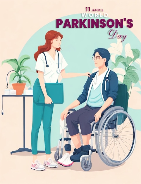 PSD welttag der parkinson-krankheit mit einer fußverletzung flache zeichnung medizinische illustration hintergrund