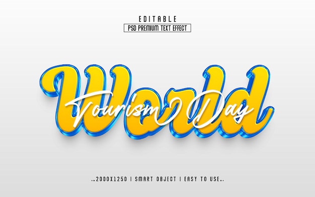 Welttourismustag 3d bearbeitbarer texteffekt premium psd mit hintergrund