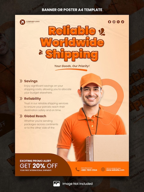 Weltweites Versandbüro Poster A4 oder Banner Vorlage