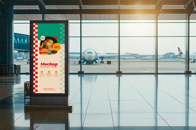 Werbeanzeige auf einem flughafen-mockup