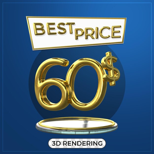 Werbeplakat 3D-Texttitel 60 US-Dollar 3D-Rendering