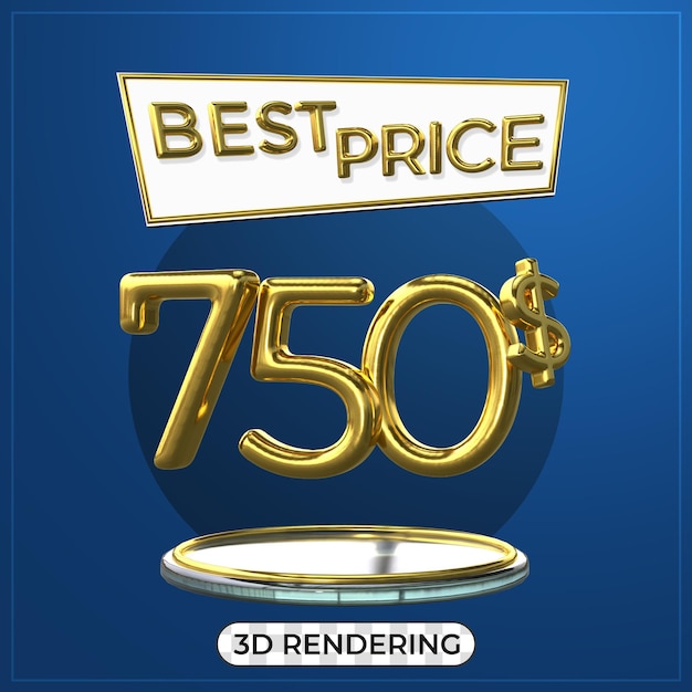 Werbeplakat 3D-Texttitel 750 US-Dollar 3D-Rendering