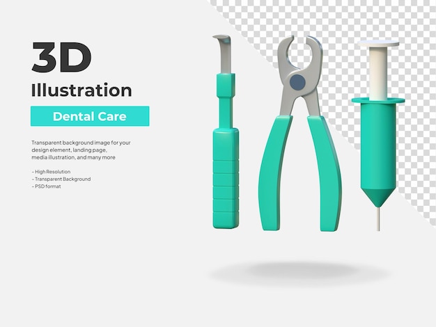 PSD werkzeugsymbol 3d-darstellung für zahnpflegeklinikausrüstung