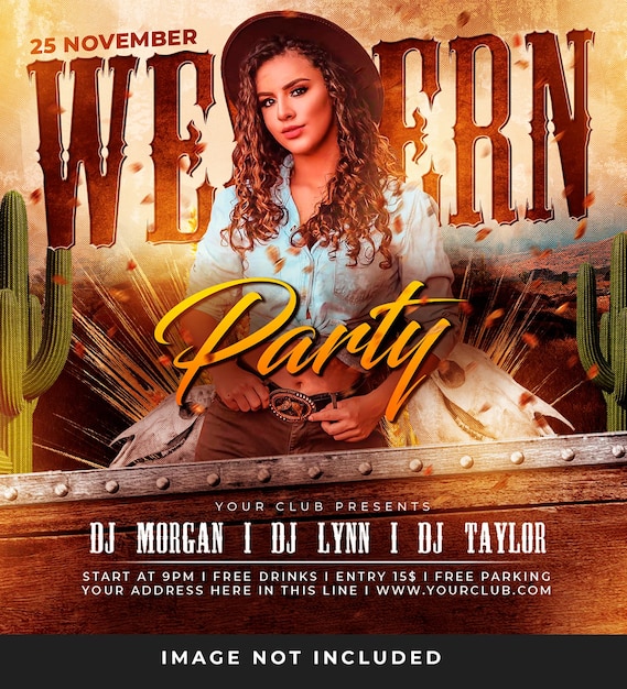 PSD western party flyer template psd