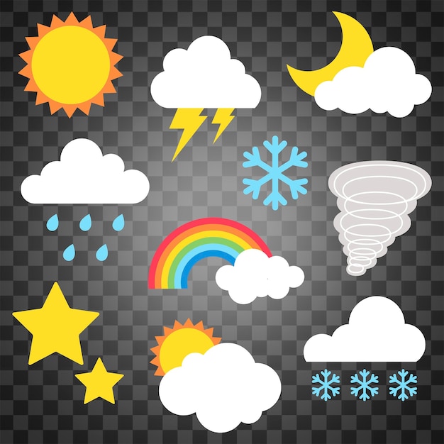 Wetter png flache Aufkleber Collage süße transparente flache Clipart-Sammlung