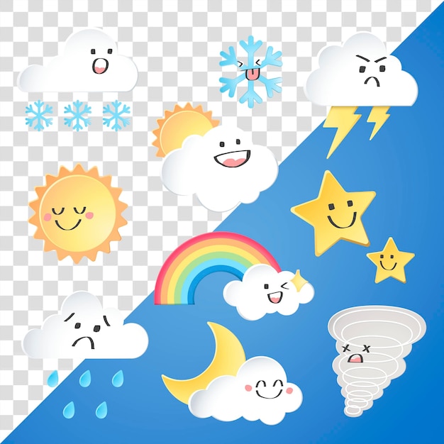 Wetter-png-Sticker-Collage 3D schöne transparente flache Clipart-Sammlung