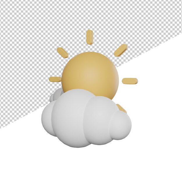 Wetterwolke und Sonne Seitenansicht 3D-Illustration mit transparentem Hintergrund