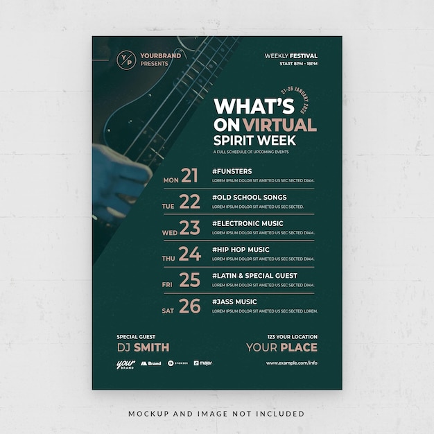 PSD what's on event schedule flyer template in psd für das green theme der virtuellen spirit week