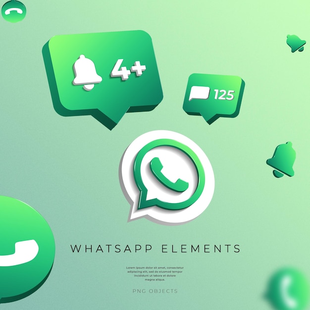 Whatsapp 3d render elementos llamadas notificaciones chat
