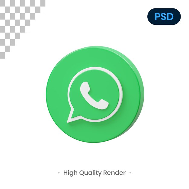 Whatsapp 3d render ilustração psd premium