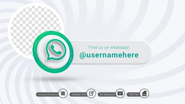 Whatsapp 3d-rendering finden sie uns label isolierten social-media-banner-symbol transparenter hintergrund