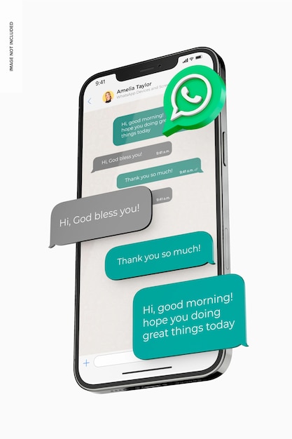 Whatsapp-chat-bildschirme-mockup, low-angle-ansicht