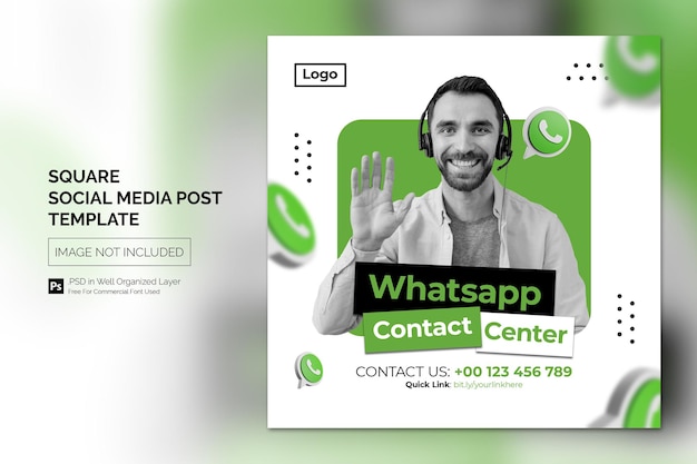 Whatsapp Contact Call Center Banner Square Modèle De Publication Sur Les Médias Sociaux