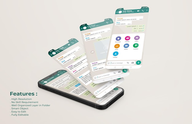WhatsApp Messenger-Vorlage auf Handy und UI-Uux-App-Präsentationsmodell