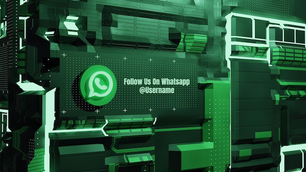 Whatsapp-mockup social media folgen sie uns mit 3d-hintergrund für die zukünftige neontechnologie-wand