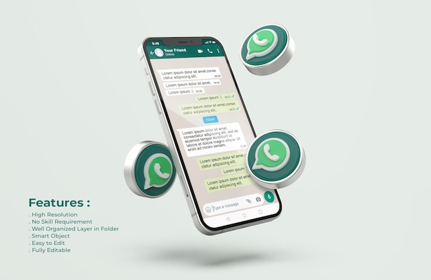 PSD whatsapp no silver mobile phone mockup