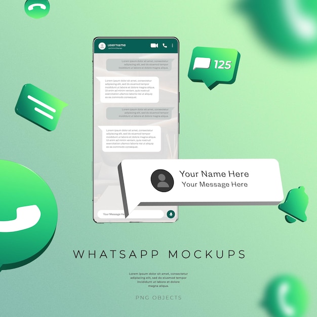 PSD whatsapp no telefone banner de renderização 3d elementos chamadas notificações bate-papo