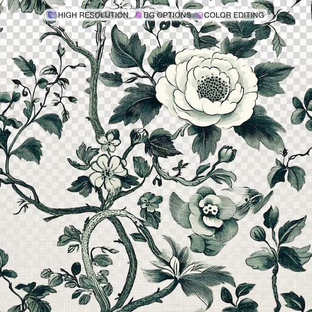 Whimsical Floral Design with Birds and Vines