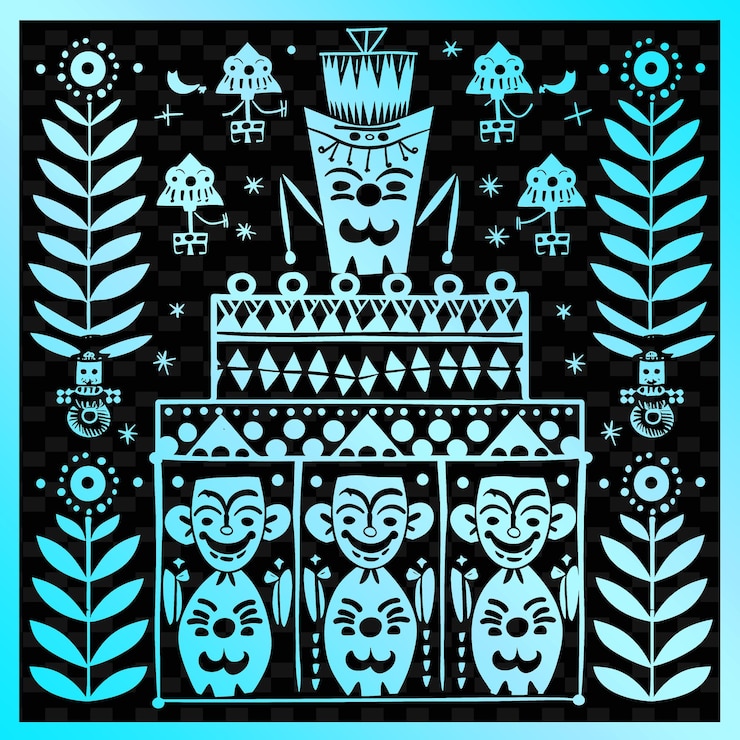 PSD whimsical jack in the box volkskunst mit kastenmuster und clow illustration dekor motive sammlung