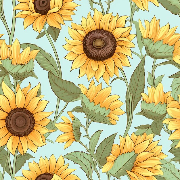 Whimsical_sunflower_repeat_pattern_pastel_colour