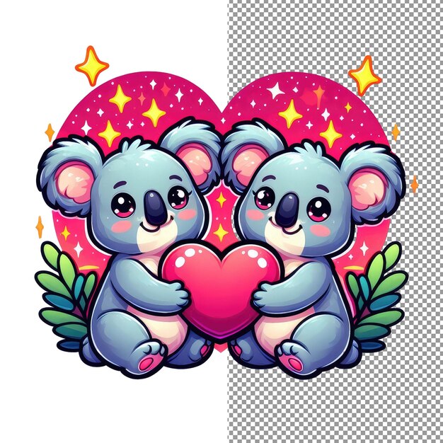 PSD whiskered romance vector art von entzückendem tierpaar, das ein herz hält