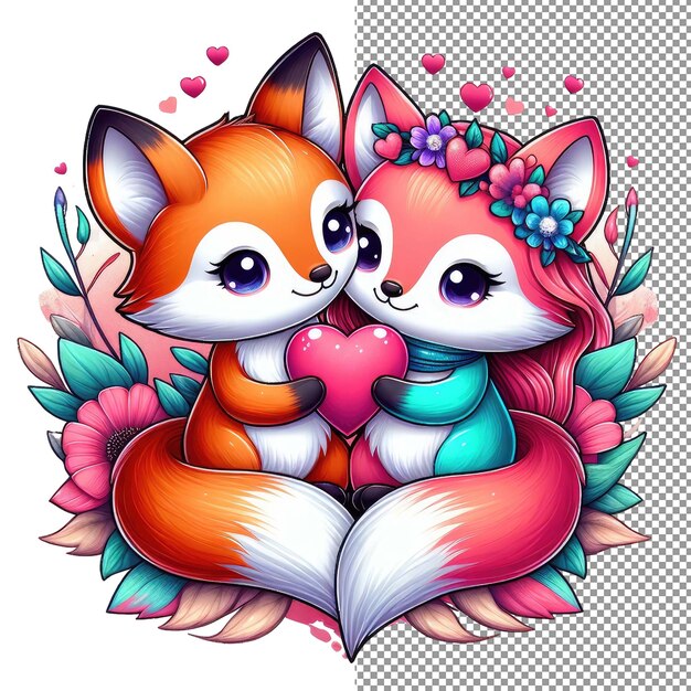 PSD whiskered romance vector art von entzückendem tierpaar, das ein herz hält