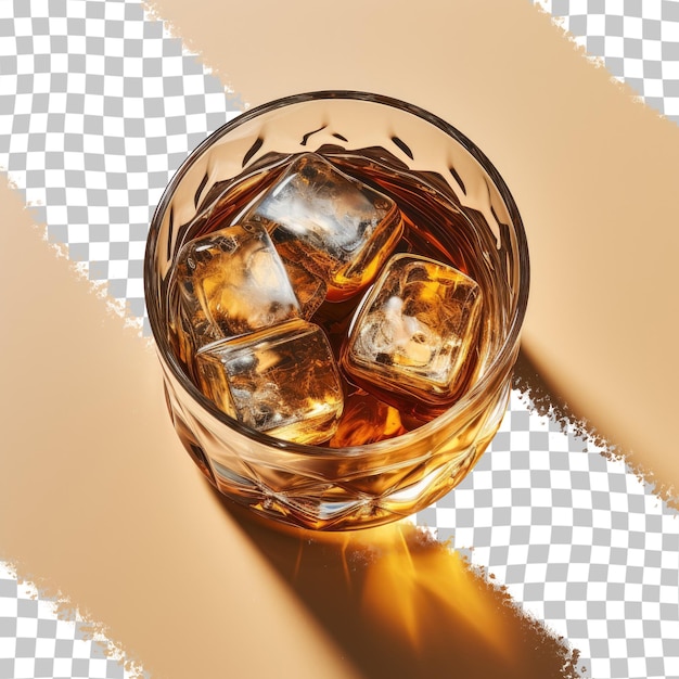 PSD whiskey sur un fond transparent avec une vue sur le dessus de la glace