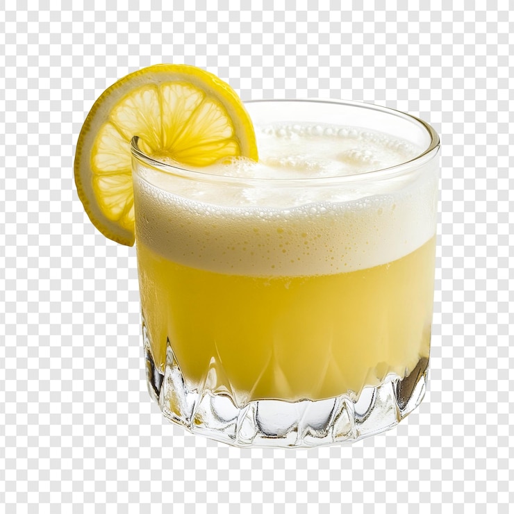 PSD whiskey sour cocktail con rebanada de limón aislada sobre un fondo transparente