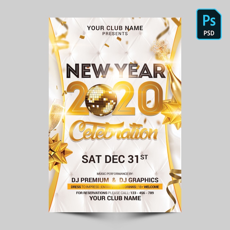 PSD white and gold new year celebration 