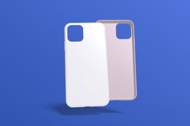 White and Pink Phone Cases Mockup on Blue Background