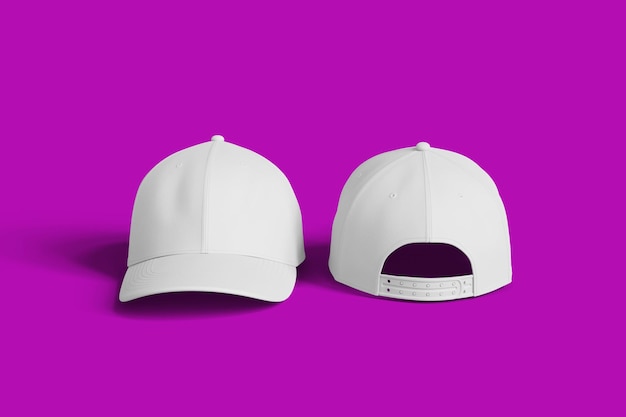 White Baseball Caps Mockup on a Purple Background