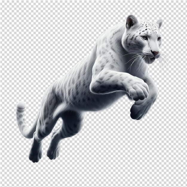 PSD a white cat with a white fur on its back is flying through the air