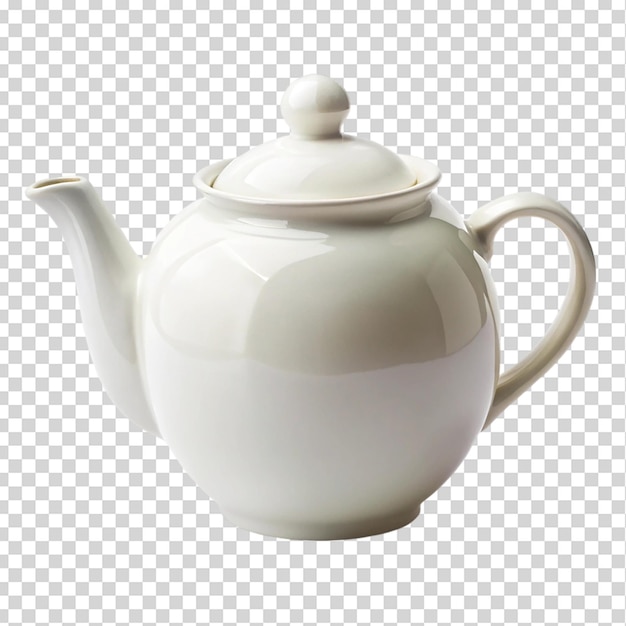 White ceramic teapot isolated on transparent background