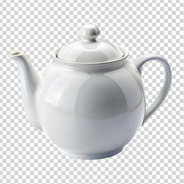 White ceramic teapot isolated on transparent background