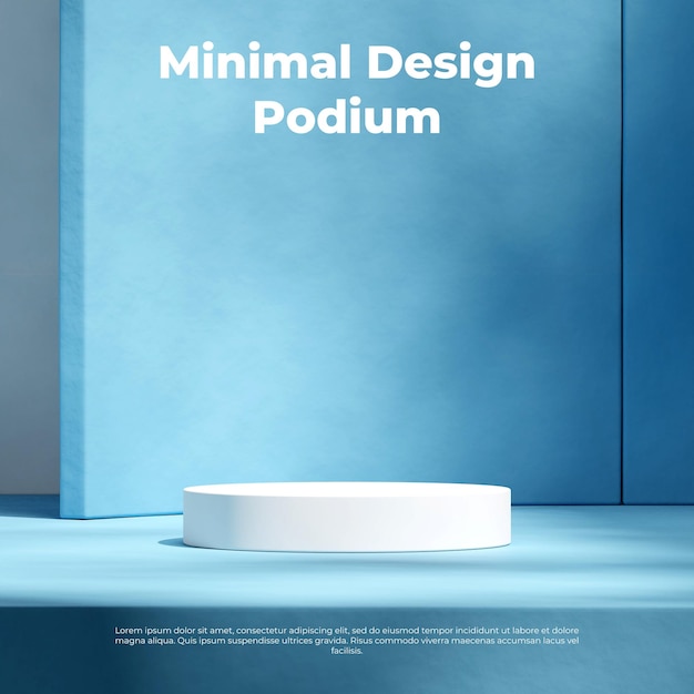 white cylinder podium in square curved blue rough surface wall rendering 3d template mockup