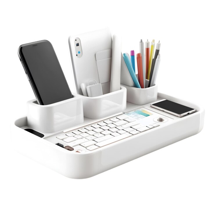 PSD white desk organizer with phone  tablet holders
