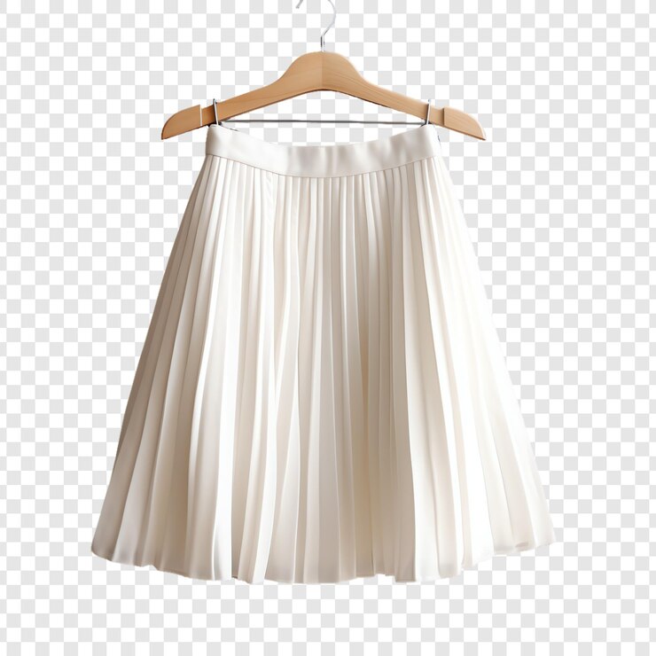 PSD white dress on a hanger with a gold belt