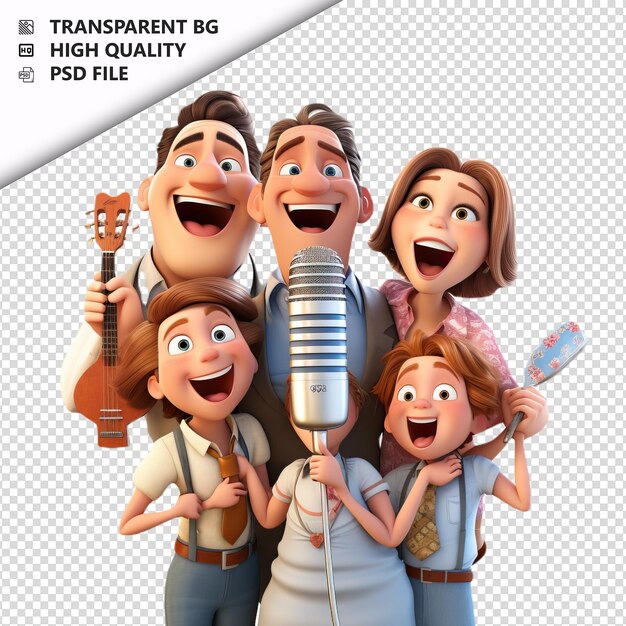 PSD white family singing 3d estilo de desenho animado fundo branco é