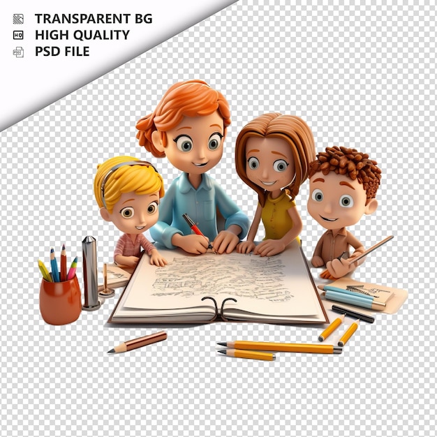 PSD white family writing 3d cartoon style fundo branco é